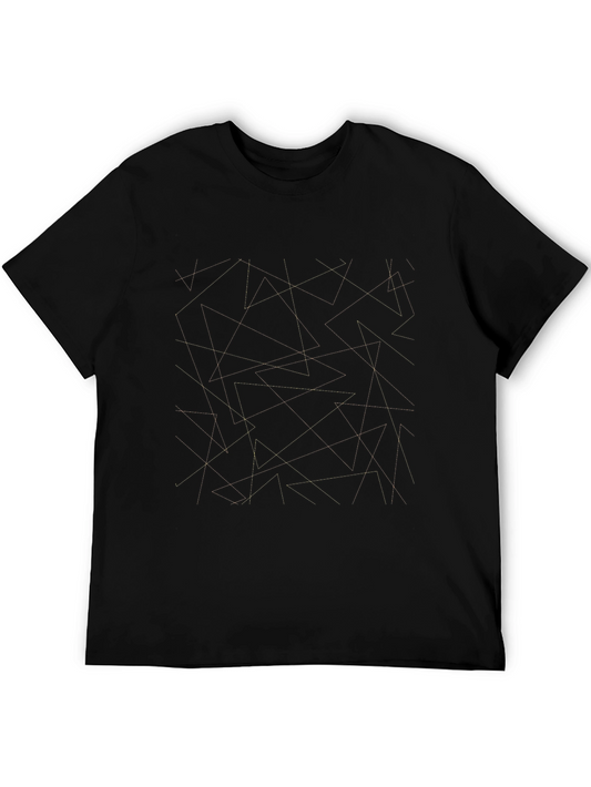 Geometric Line Art Black T-Shirt