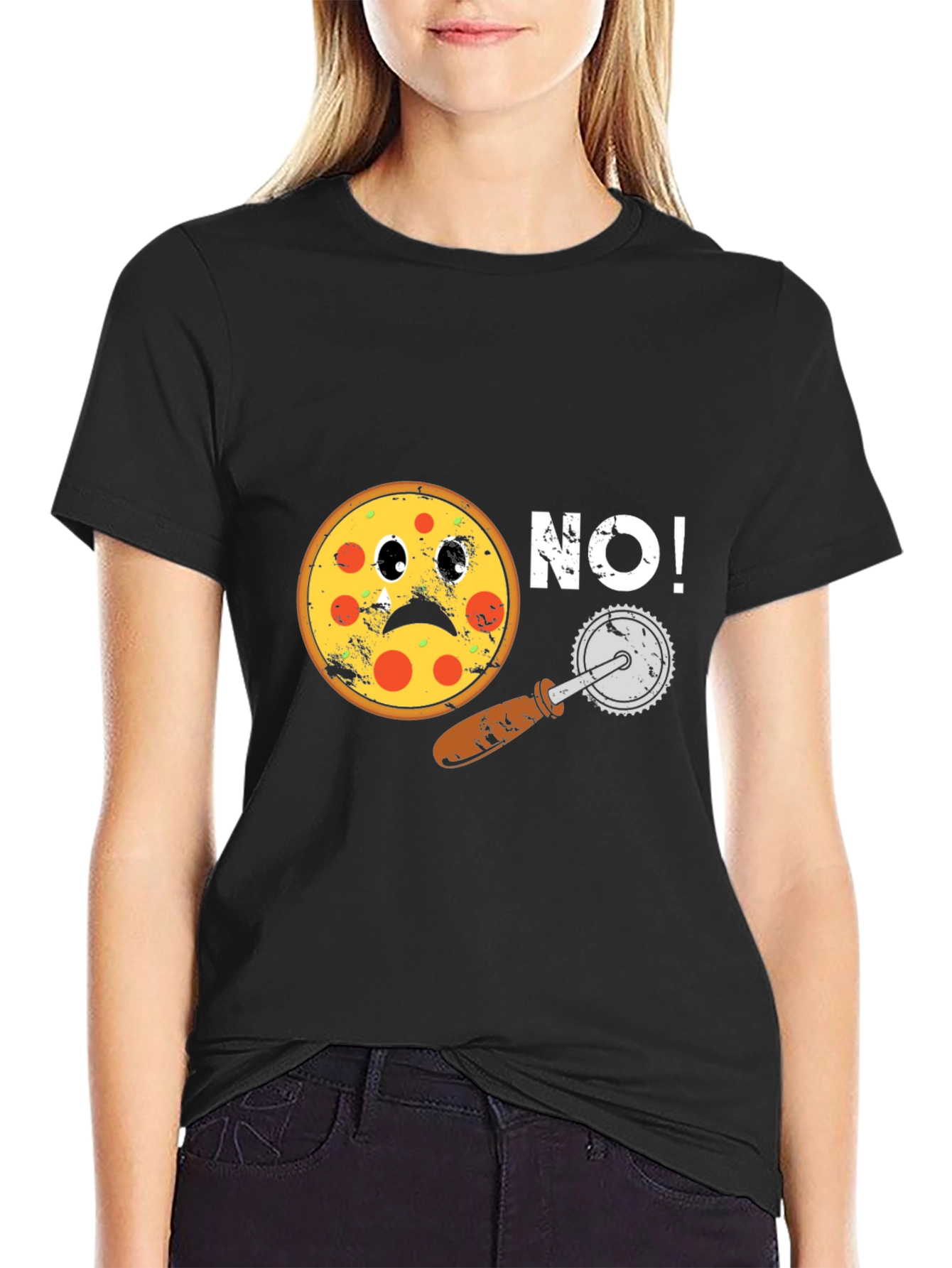 Sad Pizza No! Black Graphic Tee