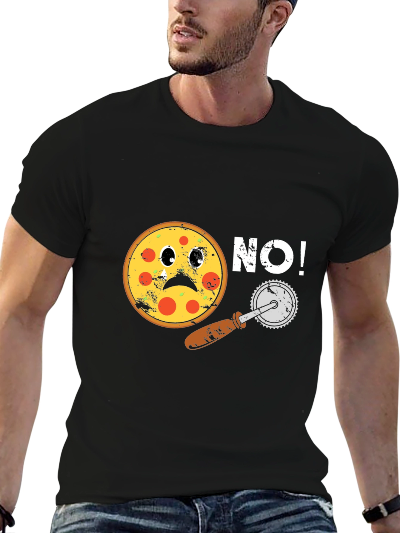 Sad Pizza No! Black Graphic Tee