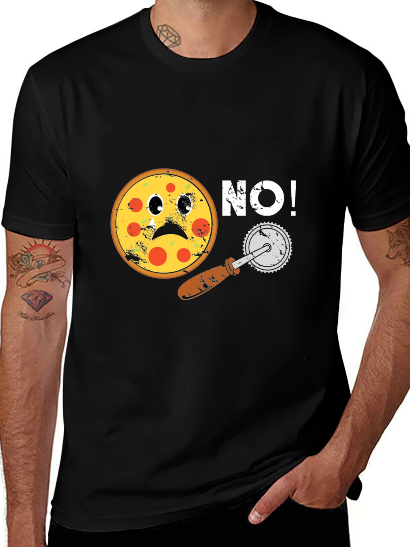 Sad Pizza No! Black Graphic Tee