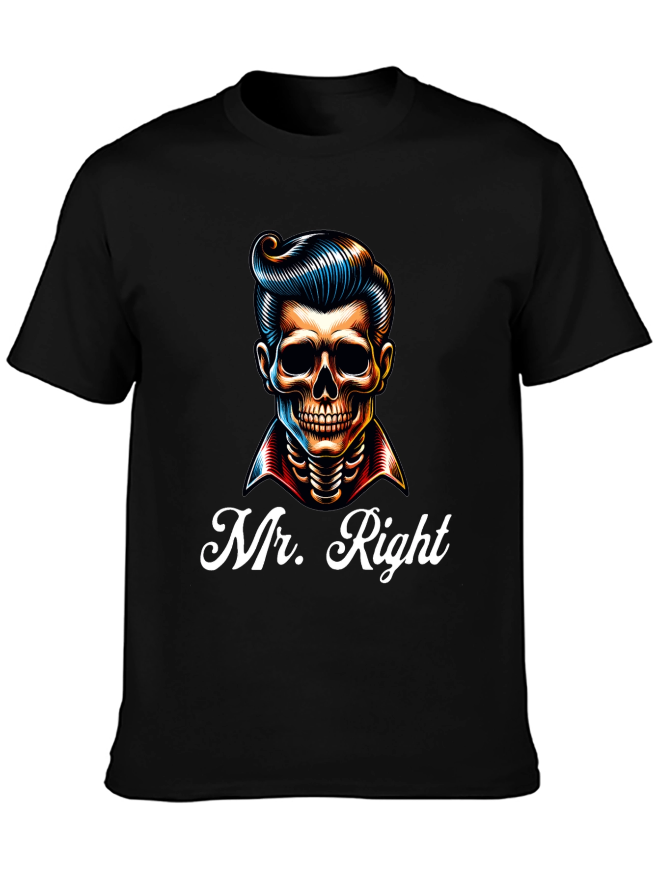 Mr. Right Skeleton Graphic Print Black T-Shirt