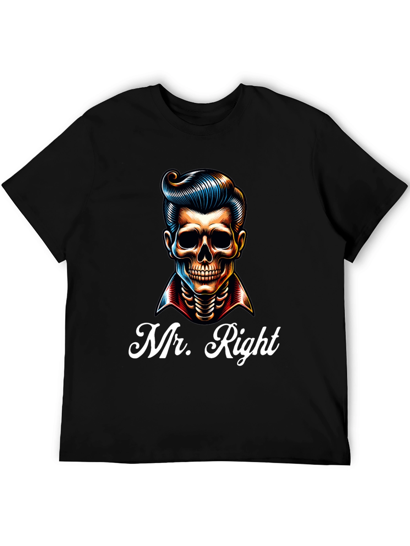 Mr. Right Skeleton Graphic Print Black T-Shirt
