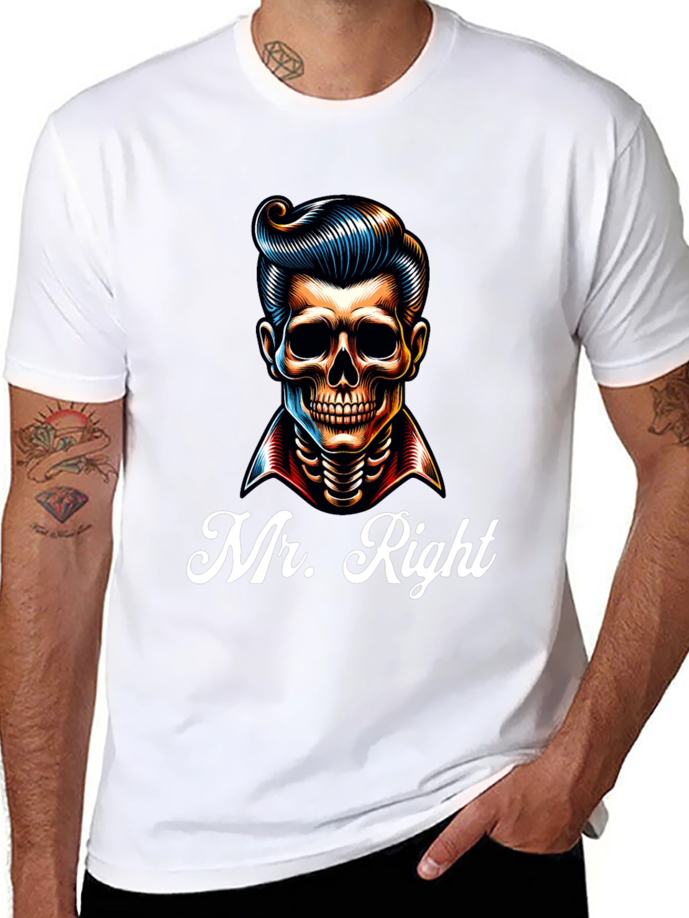 Mr. Right Skeleton Graphic Print Black T-Shirt