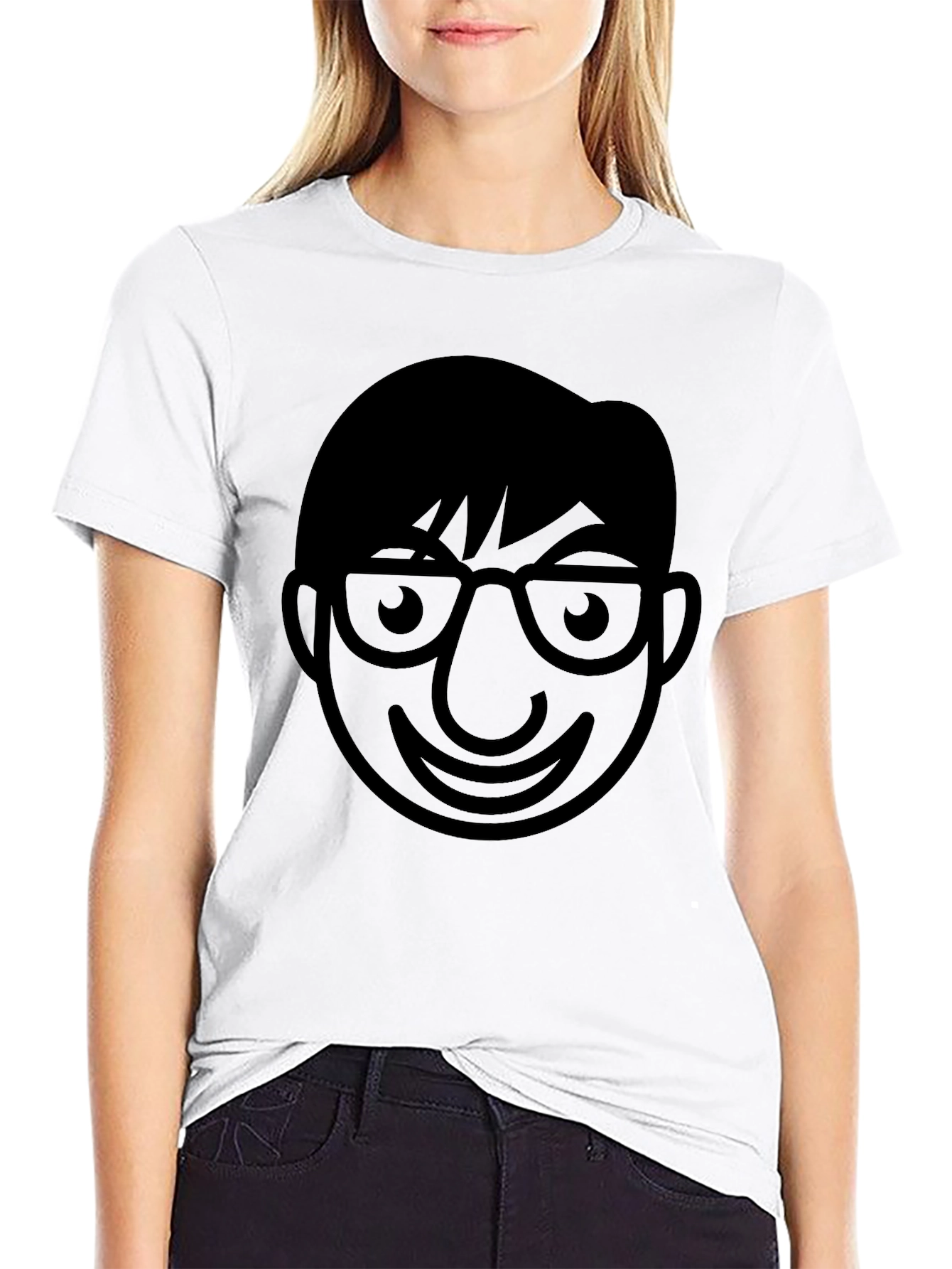 Geek Chic Black T-Shirt - Cartoon Face Design
