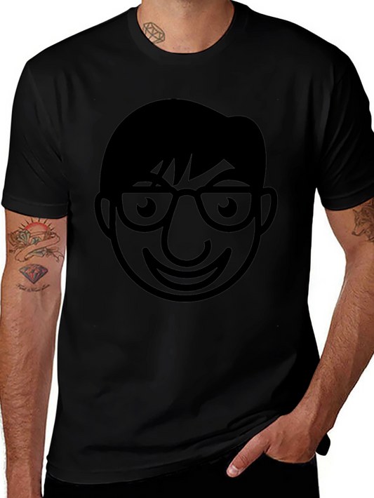 Geek Chic Black T-Shirt - Cartoon Face Design