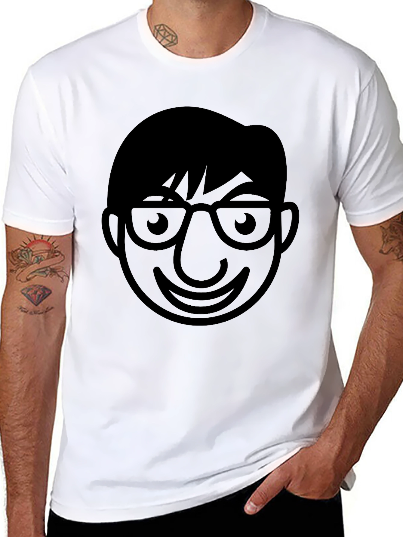 Geek Chic Black T-Shirt - Cartoon Face Design