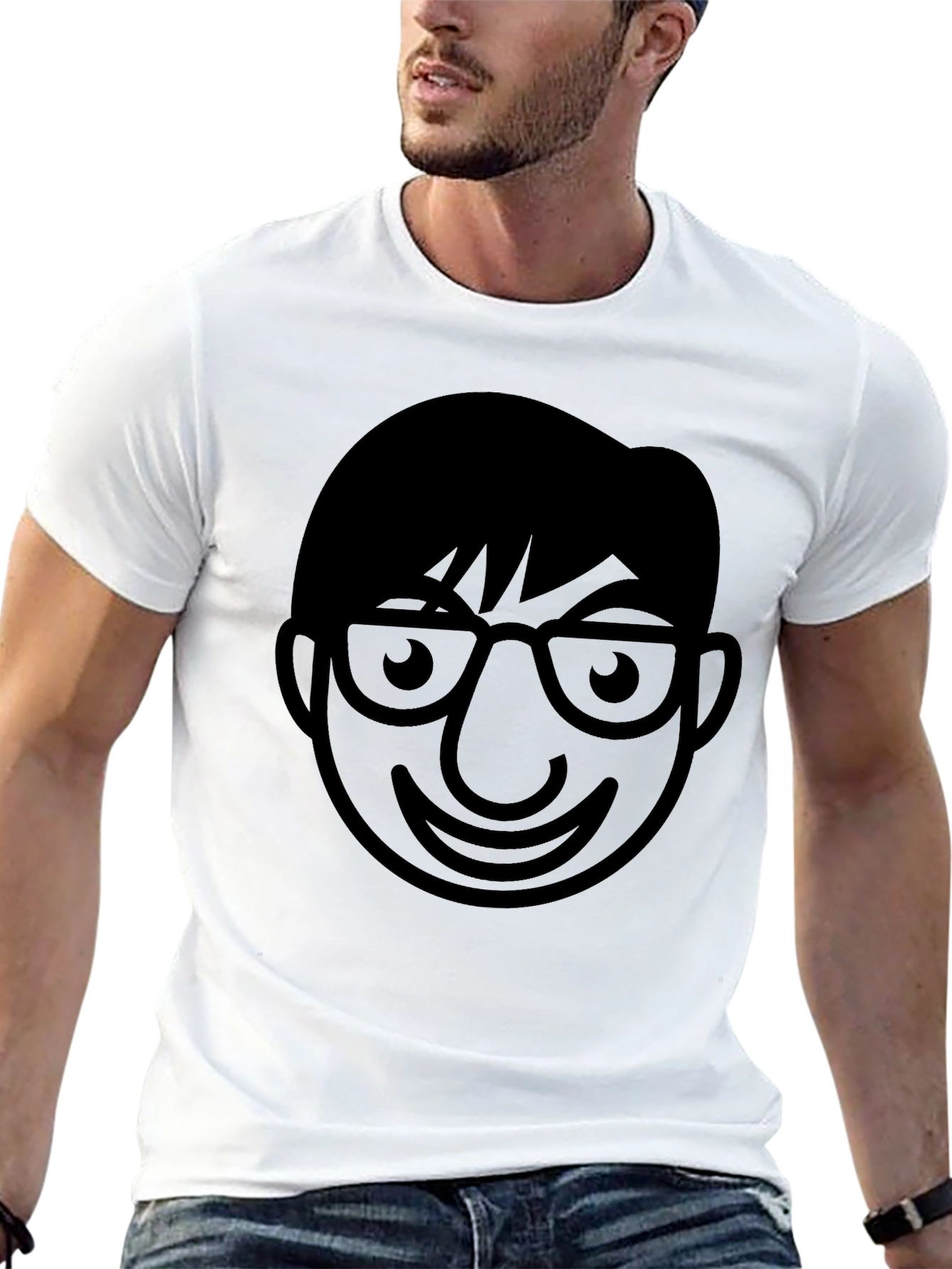 Geek Chic Black T-Shirt - Cartoon Face Design
