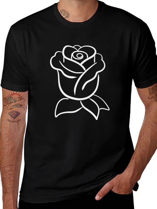 Black T-Shirt with Rose Design