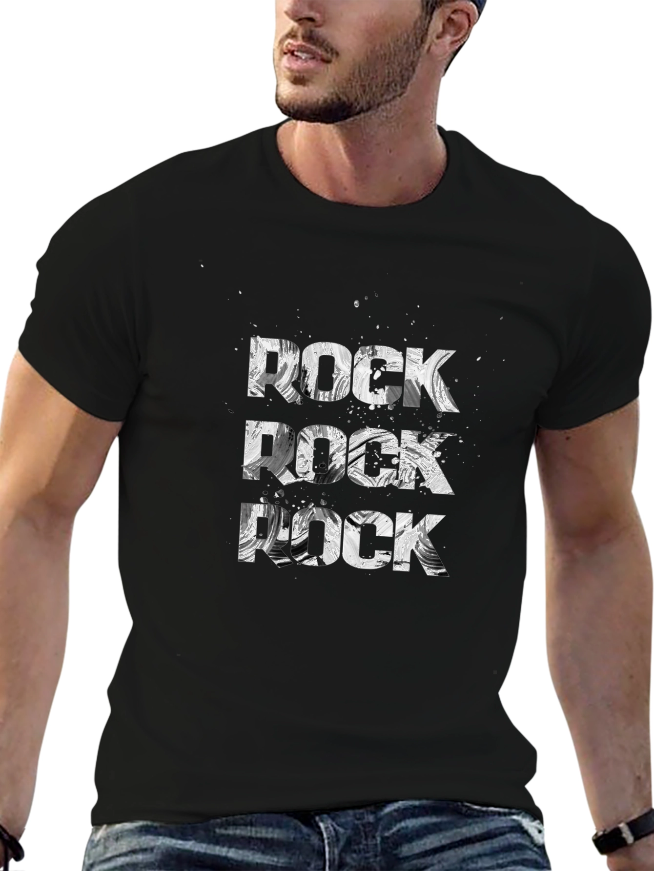 Rock T-Shirt Black Cotton Tee Graphic Print