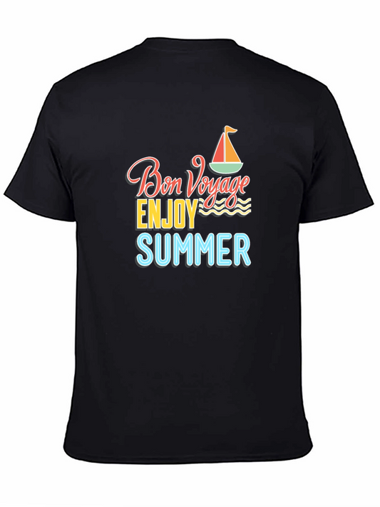 Bon Voyage Summer Graphic Tee - Black Cotton T-Shirt