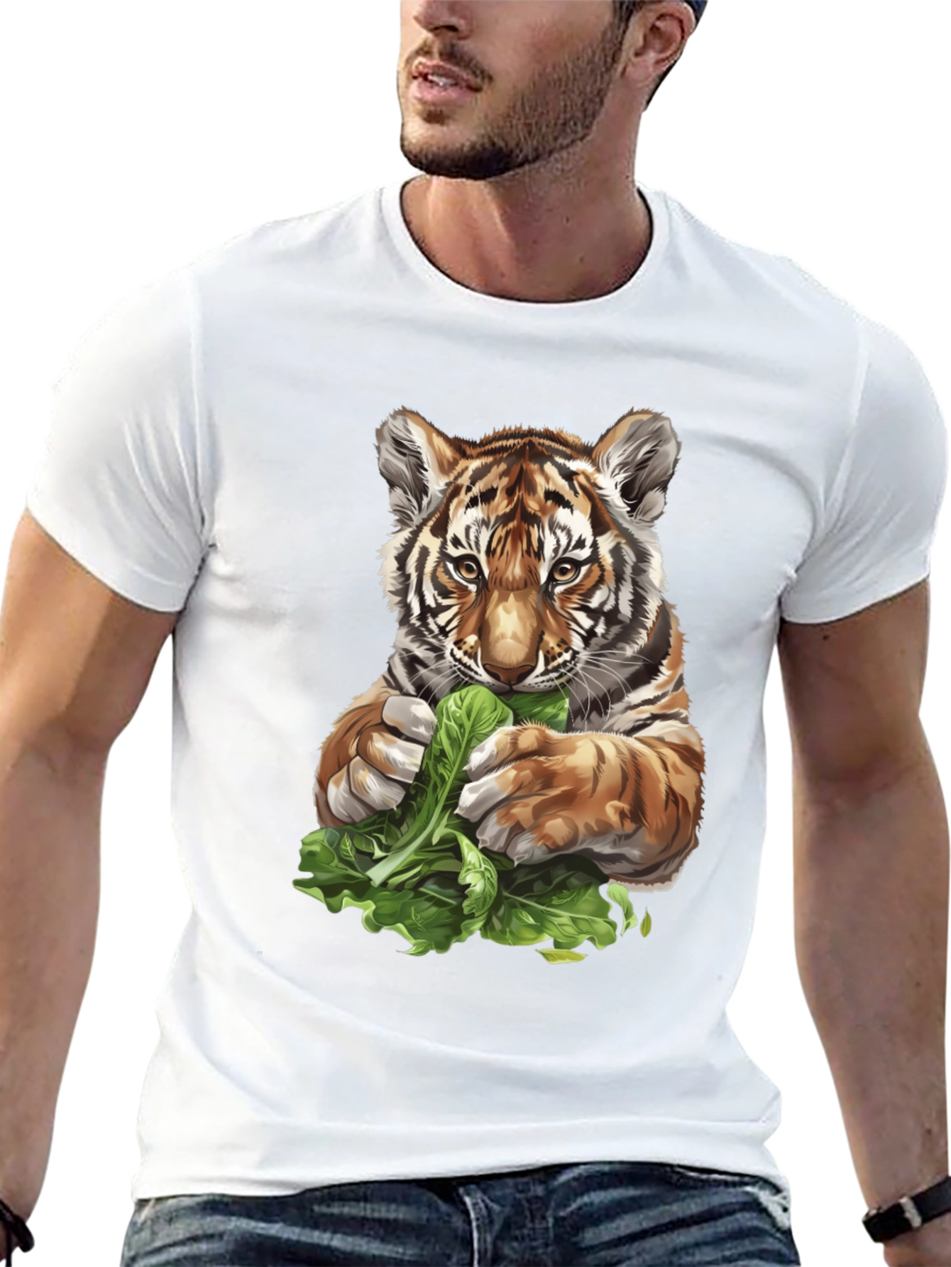 Tiger Eating Greens Graphic T-Shirt