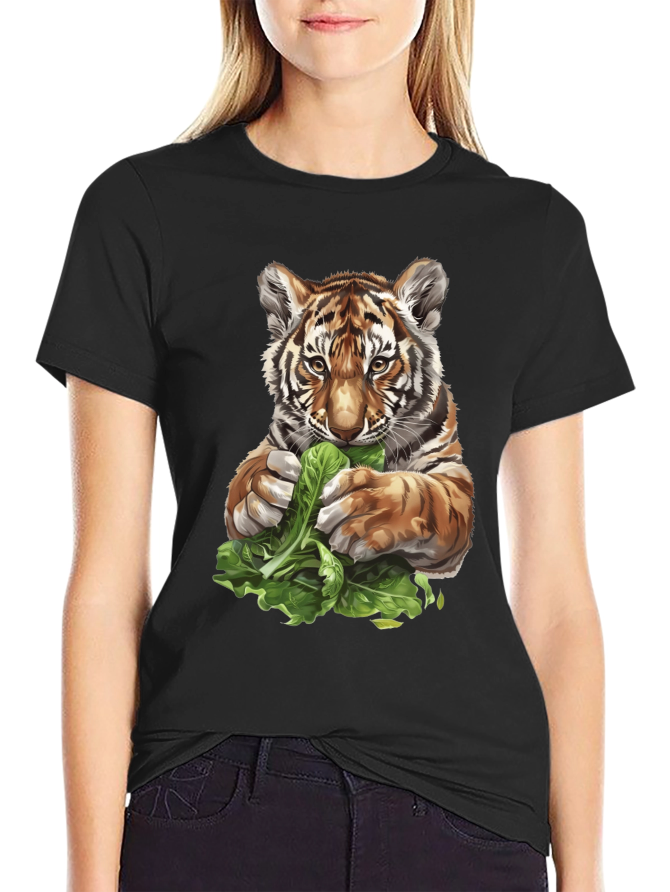 Tiger Eating Greens Graphic T-Shirt