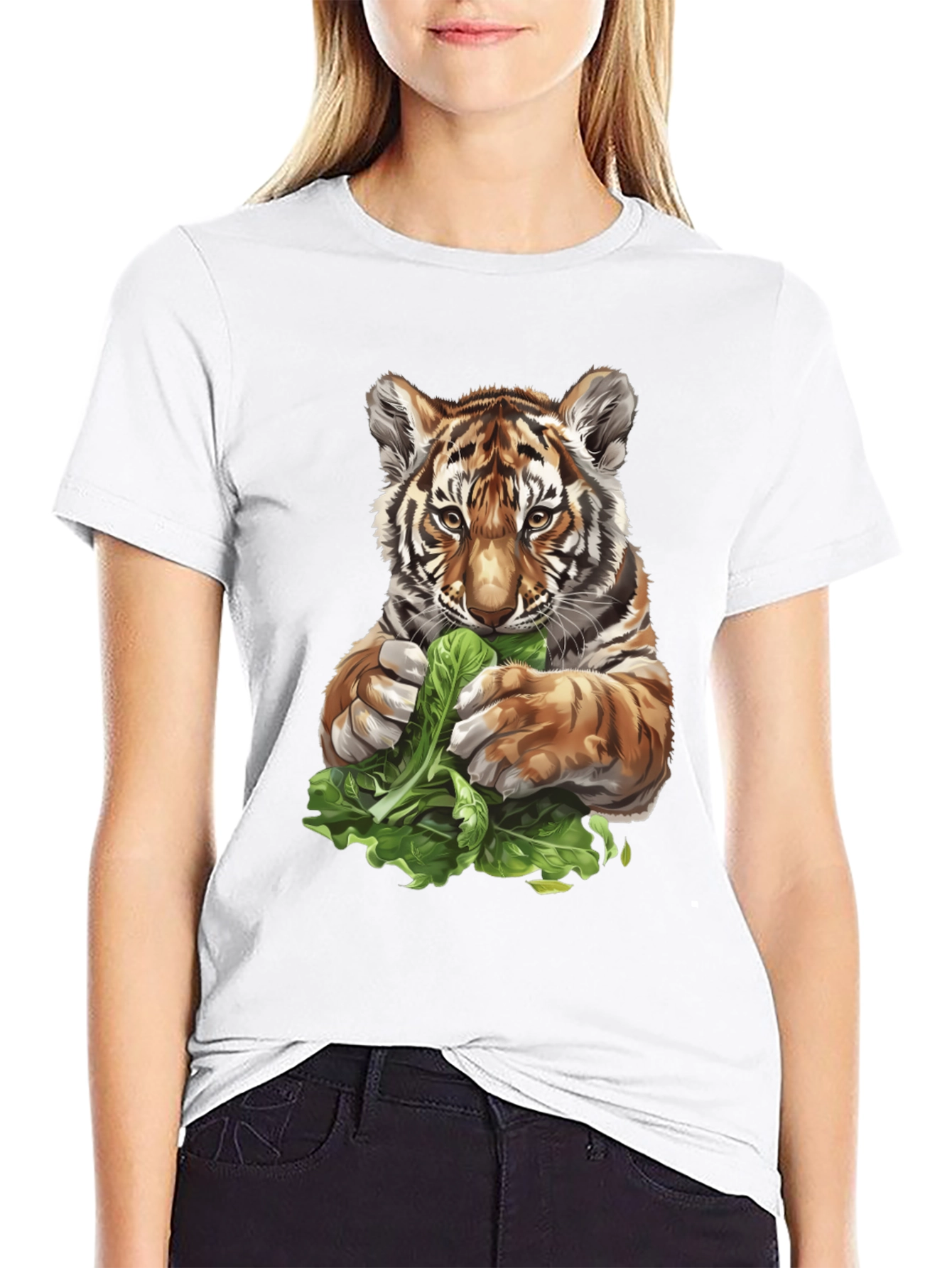 Tiger Eating Greens Graphic T-Shirt