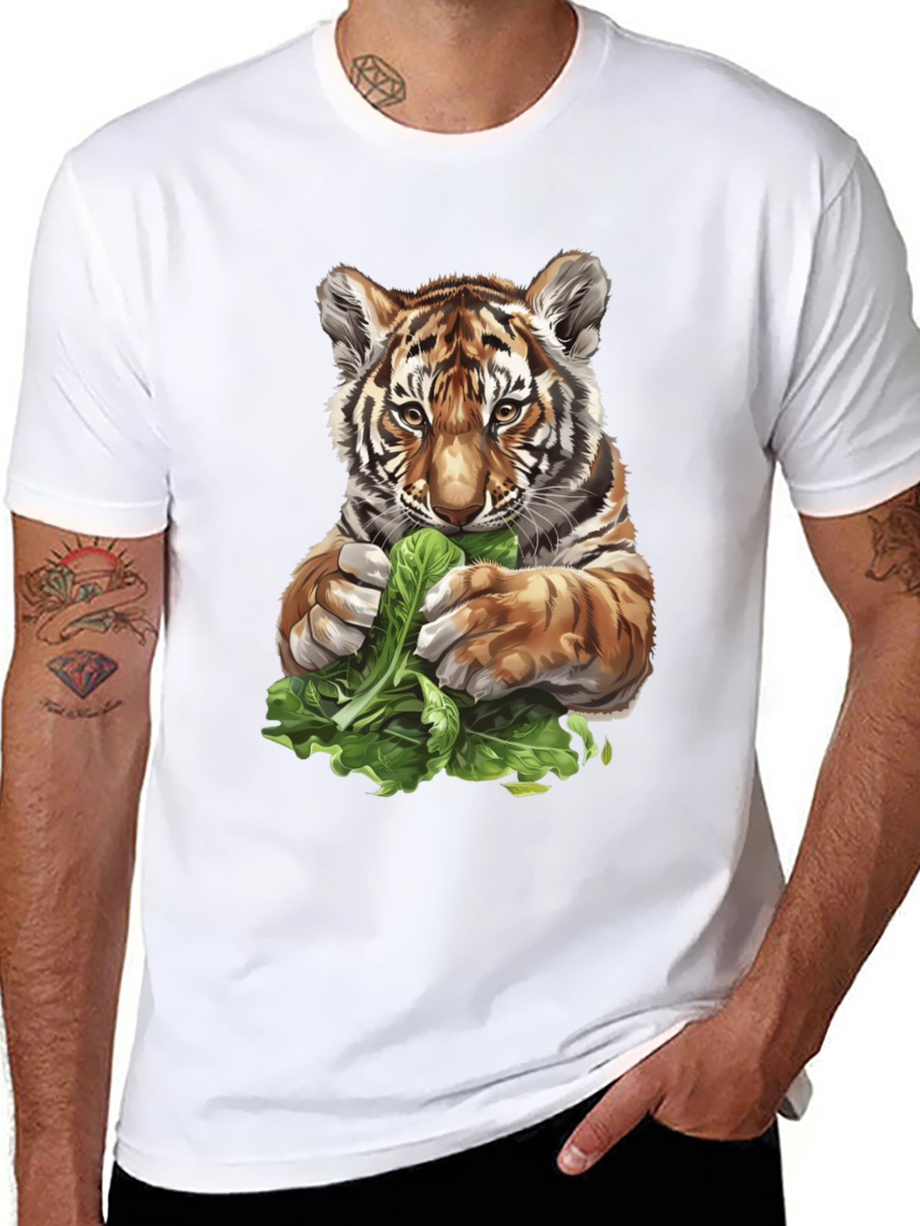 Tiger Eating Greens Graphic T-Shirt