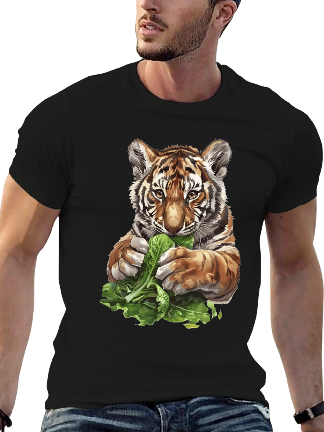 Tiger Eating Greens Graphic T-Shirt