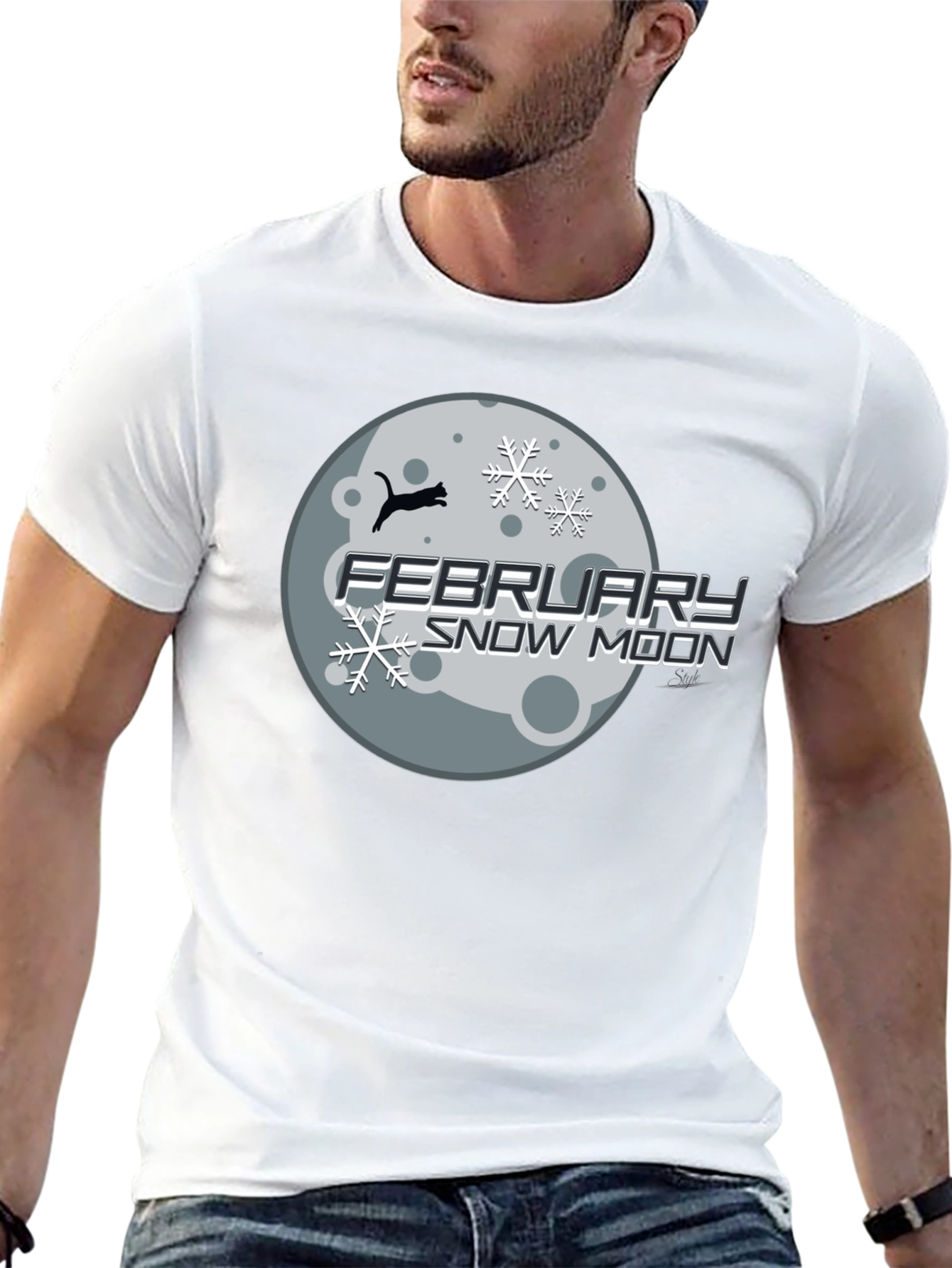 February Snow Moon Graphic Tee - Black Cotton Blend