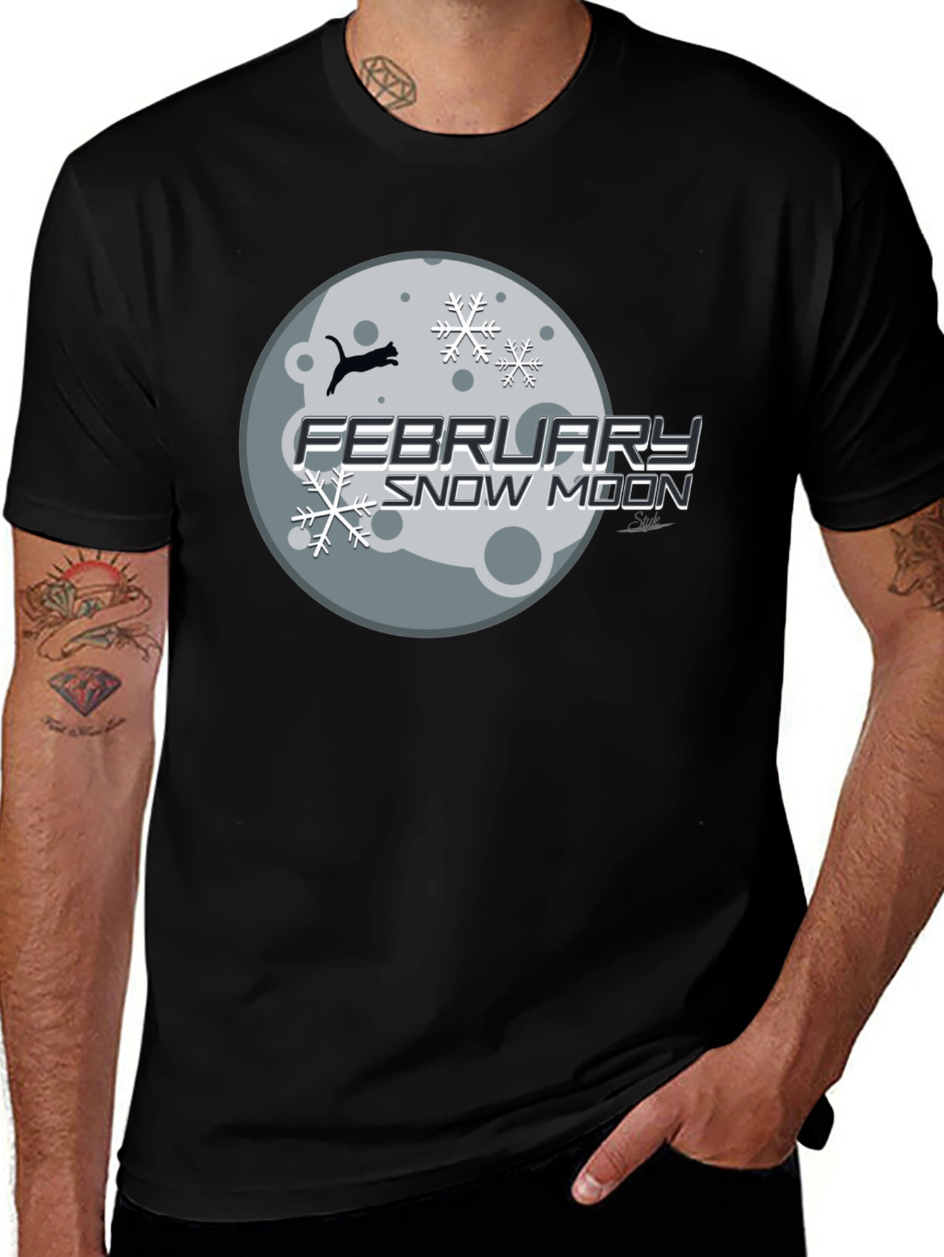 February Snow Moon Graphic Tee - Black Cotton Blend