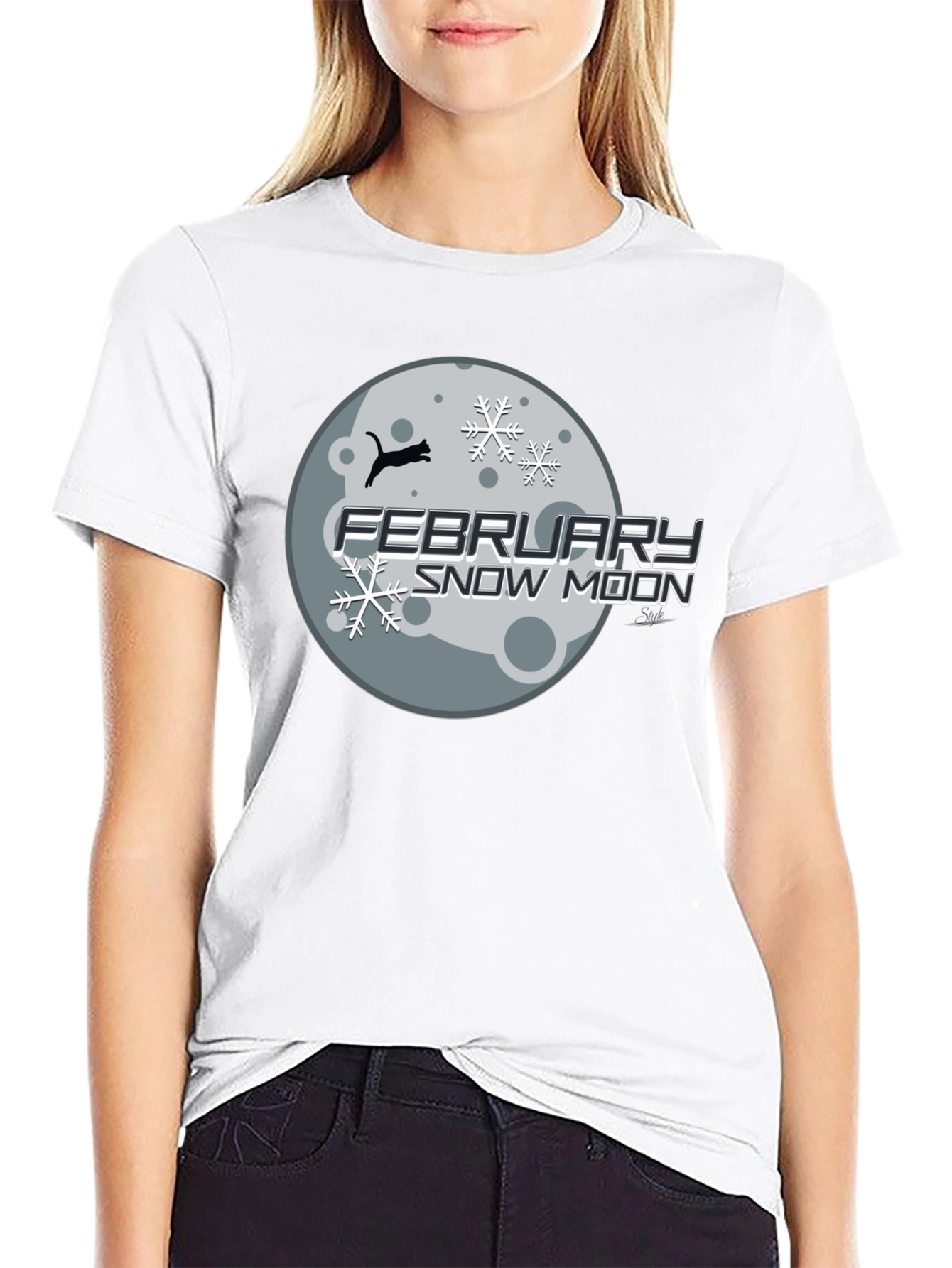 February Snow Moon Graphic Tee - Black Cotton Blend