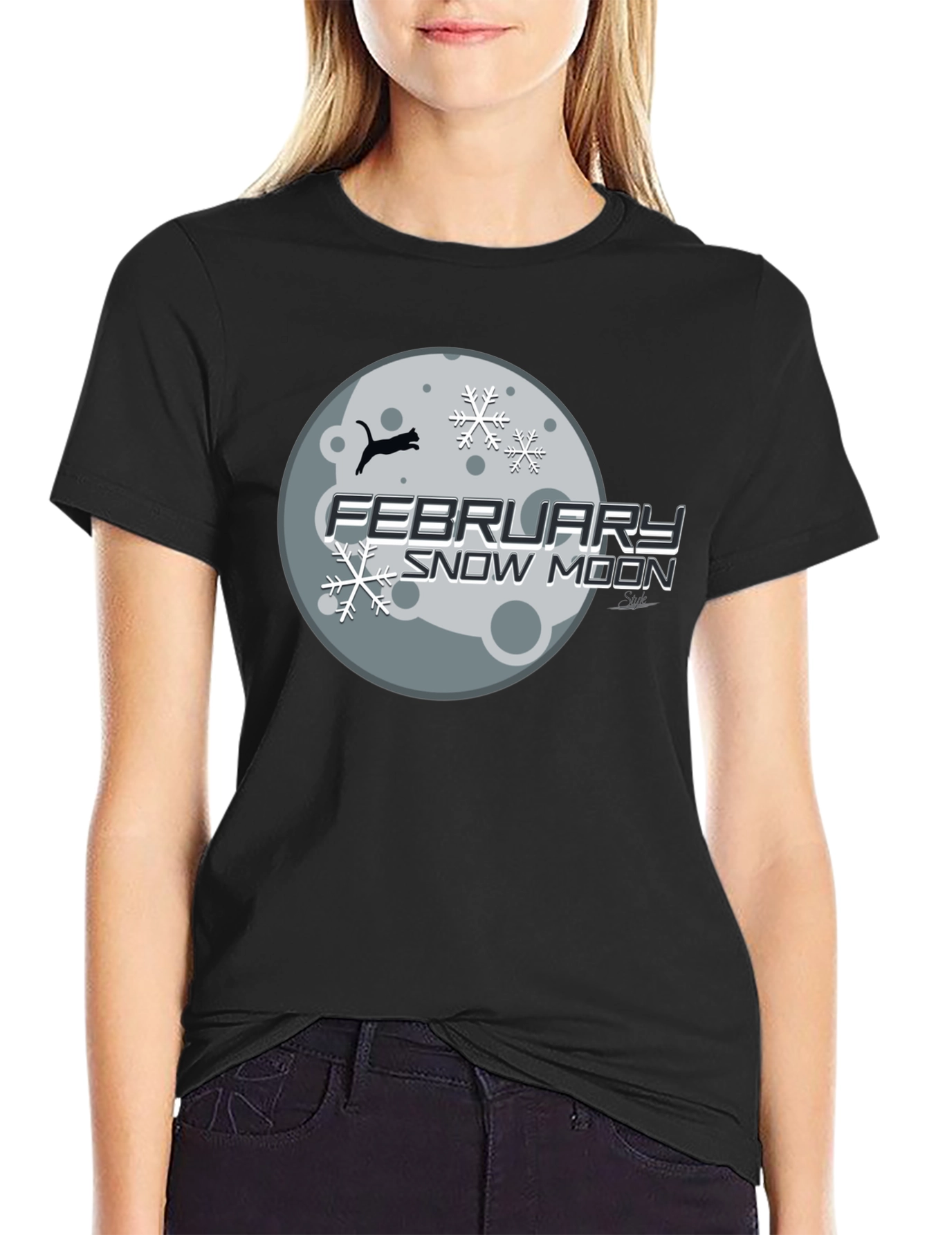 February Snow Moon Graphic Tee - Black Cotton Blend
