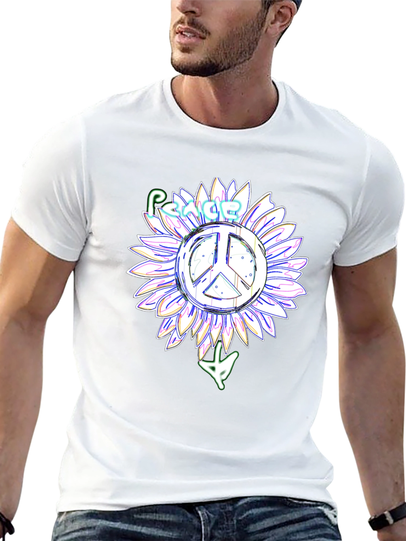 Peace Sign Sunflower Black T-Shirt