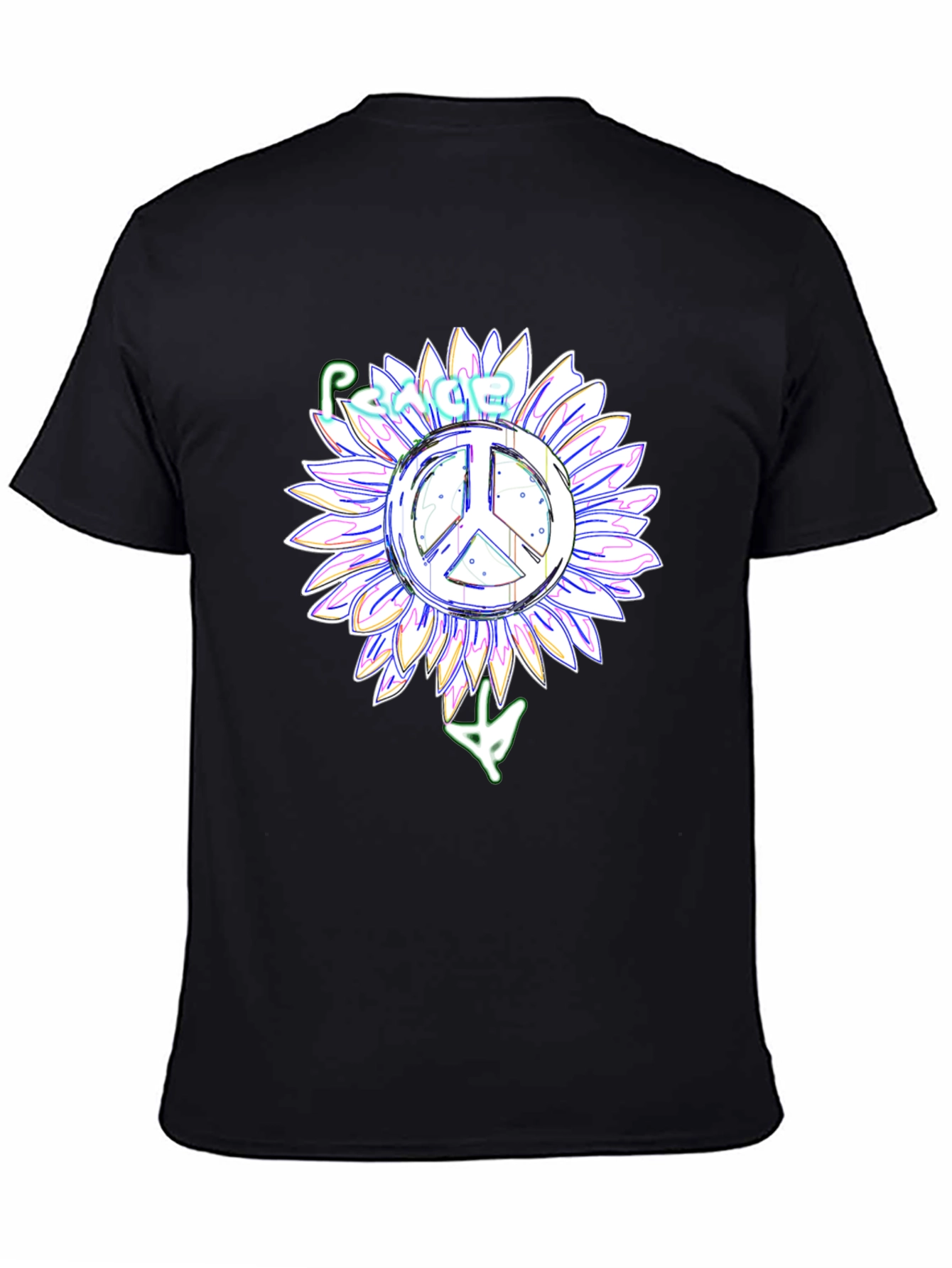 Peace Sign Sunflower Black T-Shirt