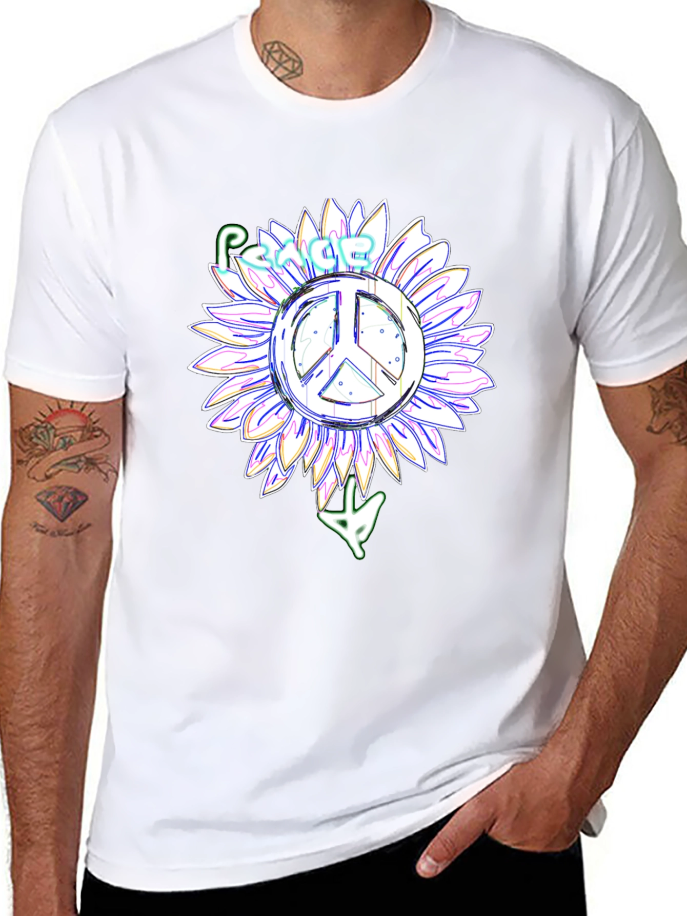 Peace Sign Sunflower Black T-Shirt
