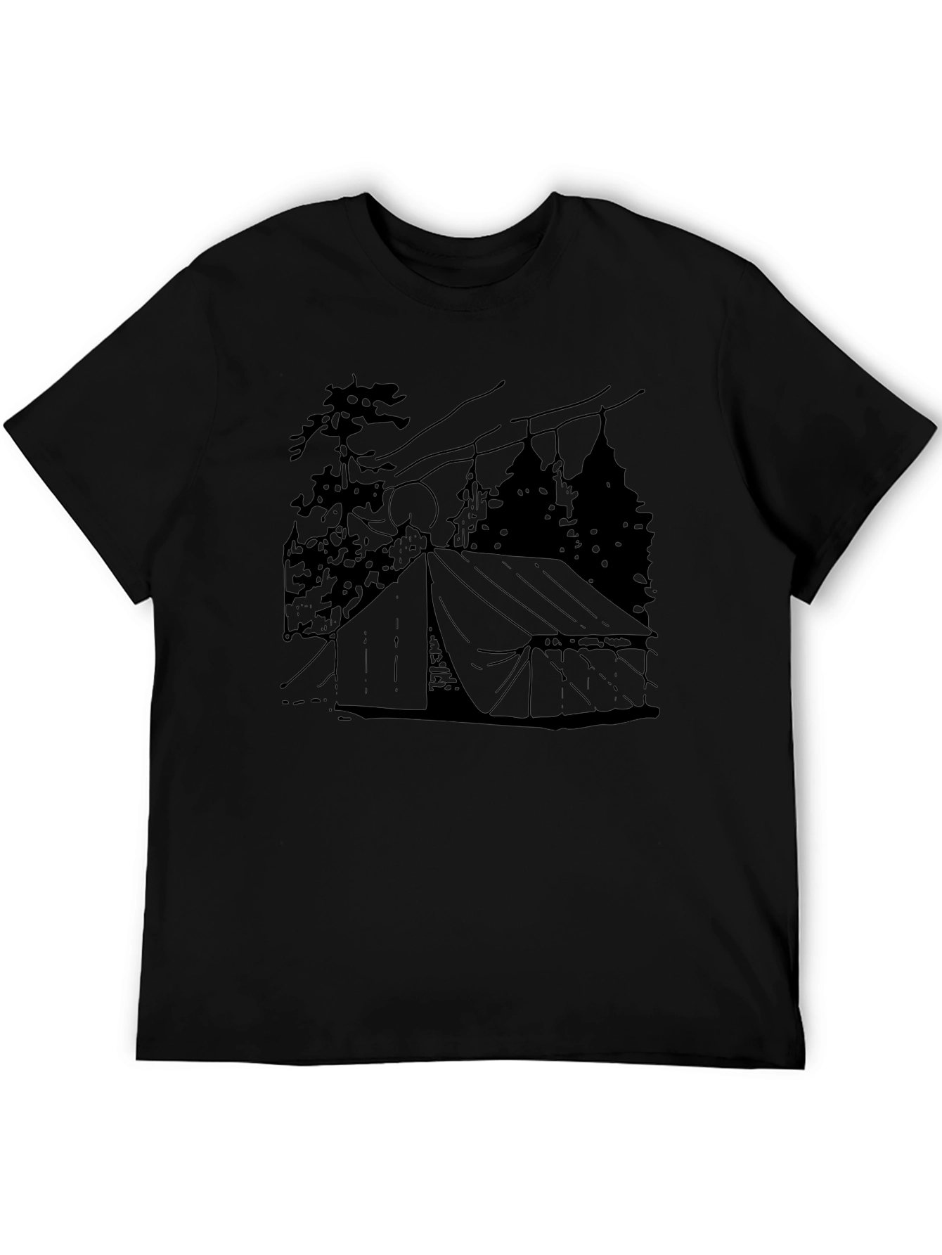 Camping Tent Graphic Tee - Black Cotton