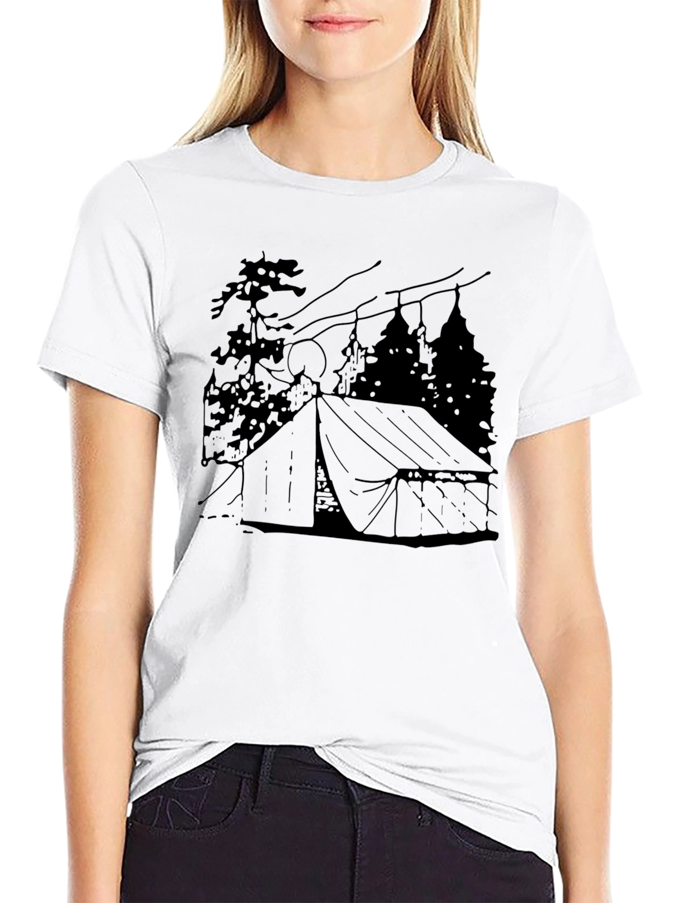 Camping Tent Graphic Tee - Black Cotton