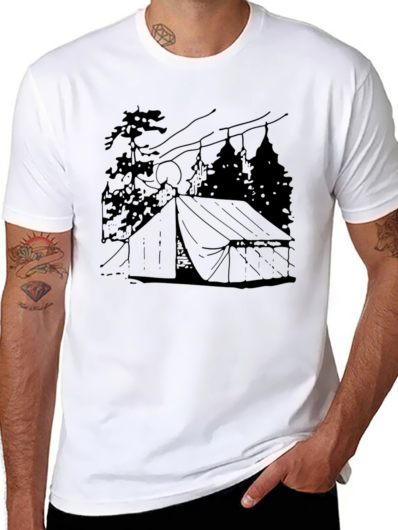 Camping Tent Graphic Tee - Black Cotton