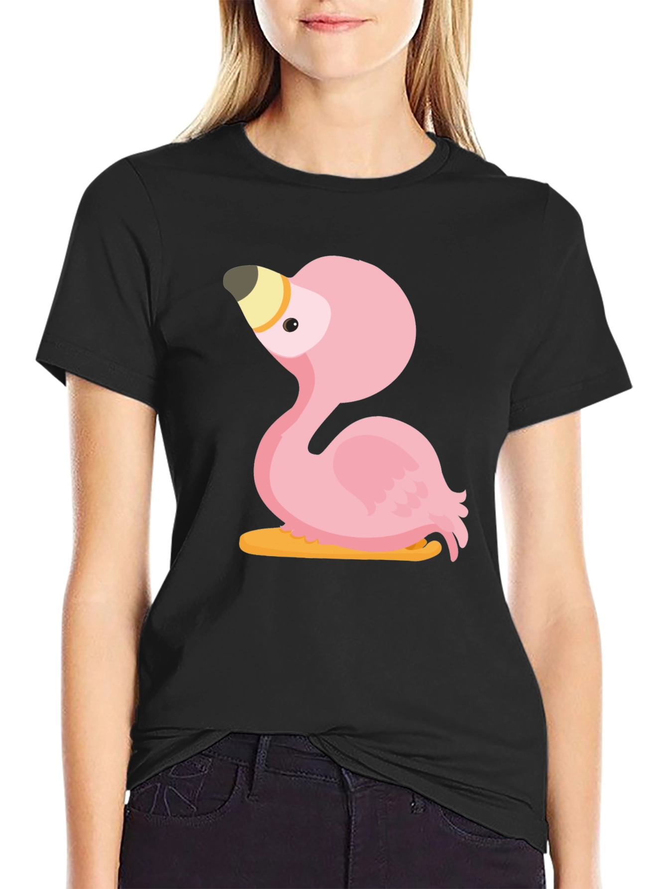 Pink Flamingo Graphic Tee - Casual Black T-Shirt