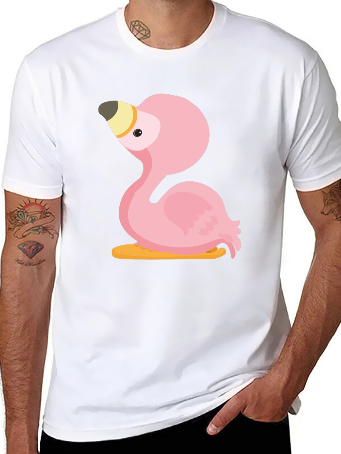 Pink Flamingo Graphic Tee - Casual Black T-Shirt