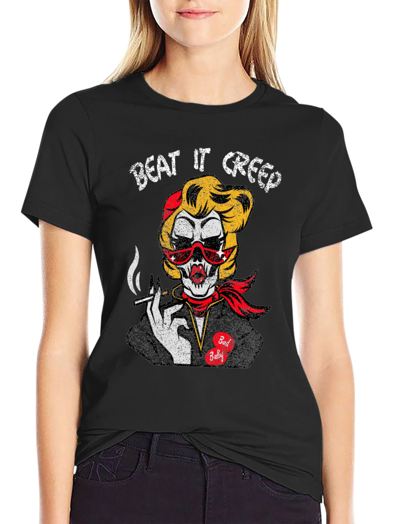 Beat It Creep Graphic T-Shirt - Skull Lady