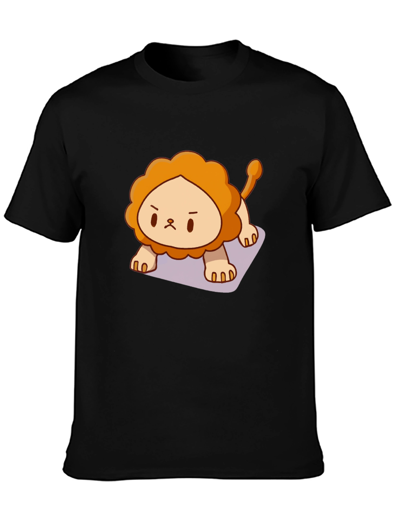 Cute Lion Graphic Tee - Black Cotton T-Shirt