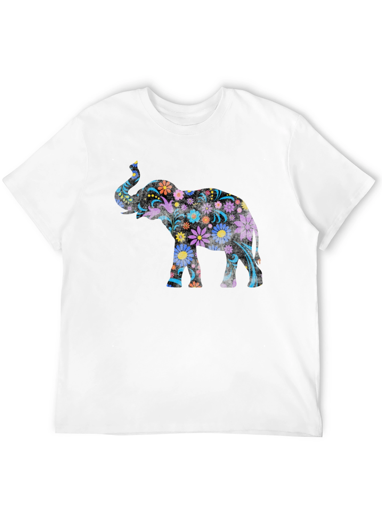 Floral Elephant Graphic Tee - Black Unisex T-Shirt