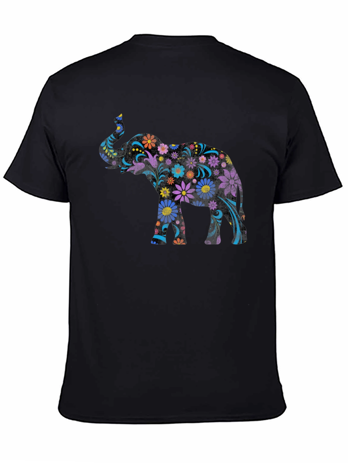 Floral Elephant Graphic Tee - Black Unisex T-Shirt