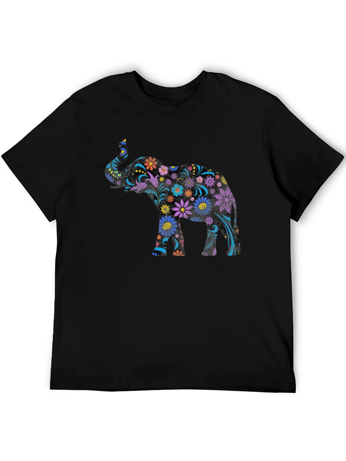 Floral Elephant Graphic Tee - Black Unisex T-Shirt