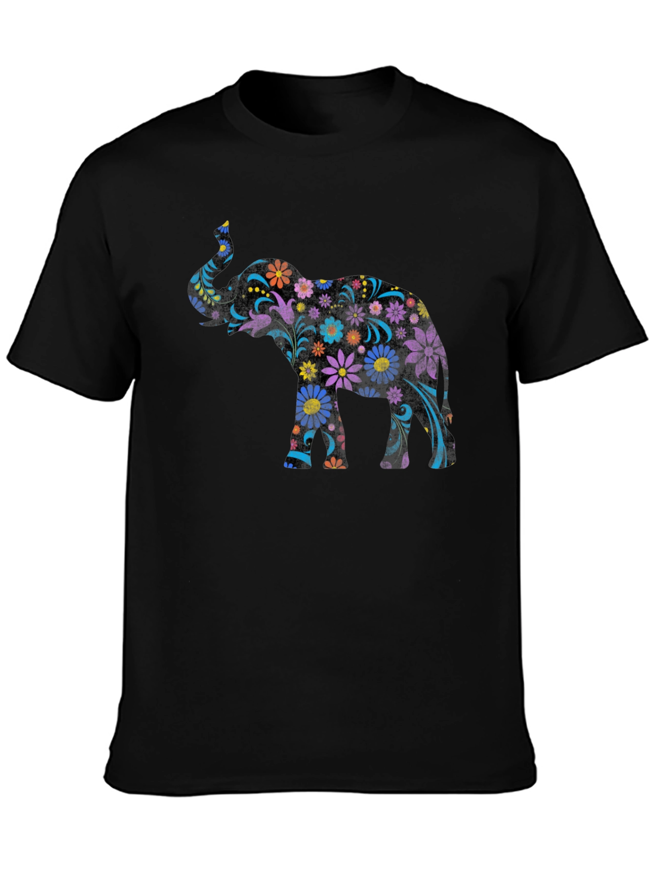 Floral Elephant Graphic Tee - Black Unisex T-Shirt