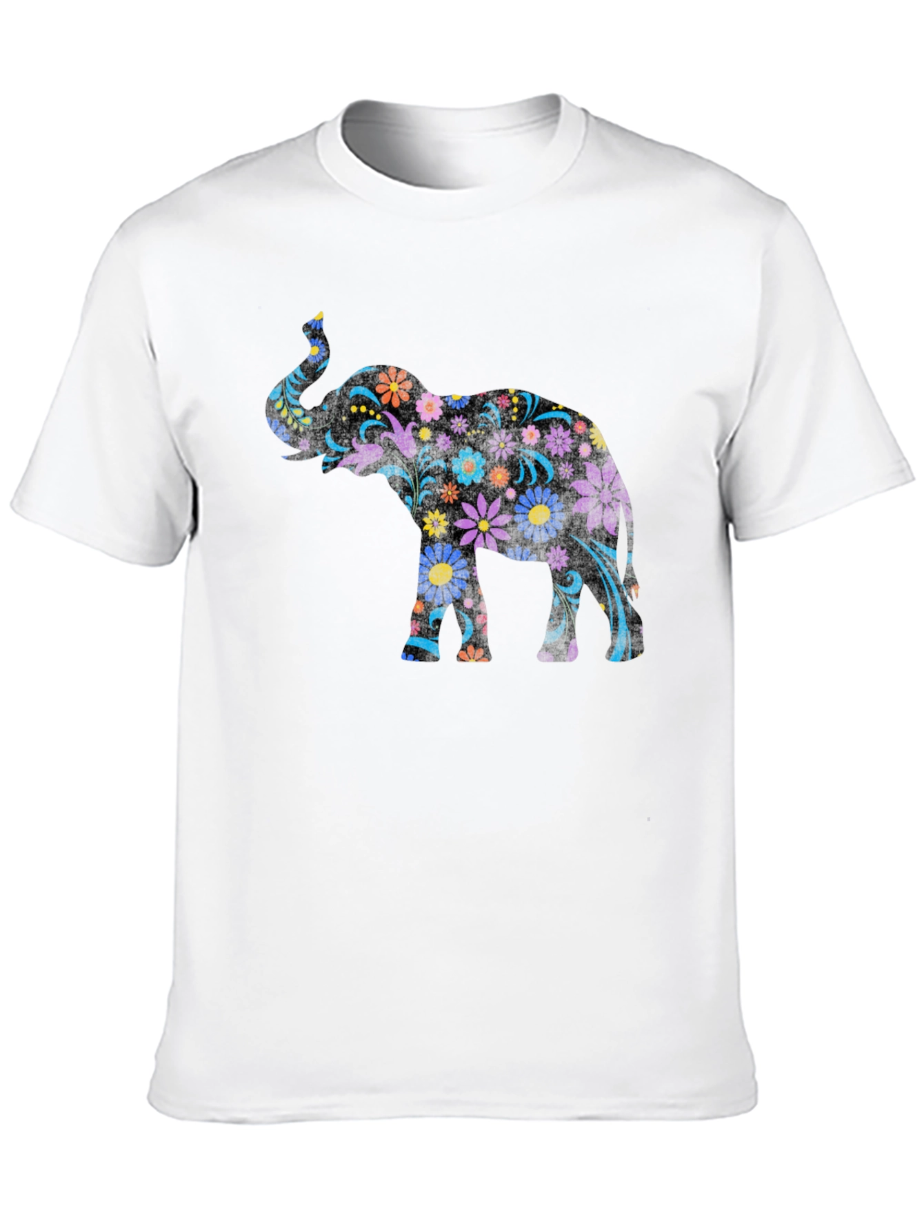 Floral Elephant Graphic Tee - Black Unisex T-Shirt