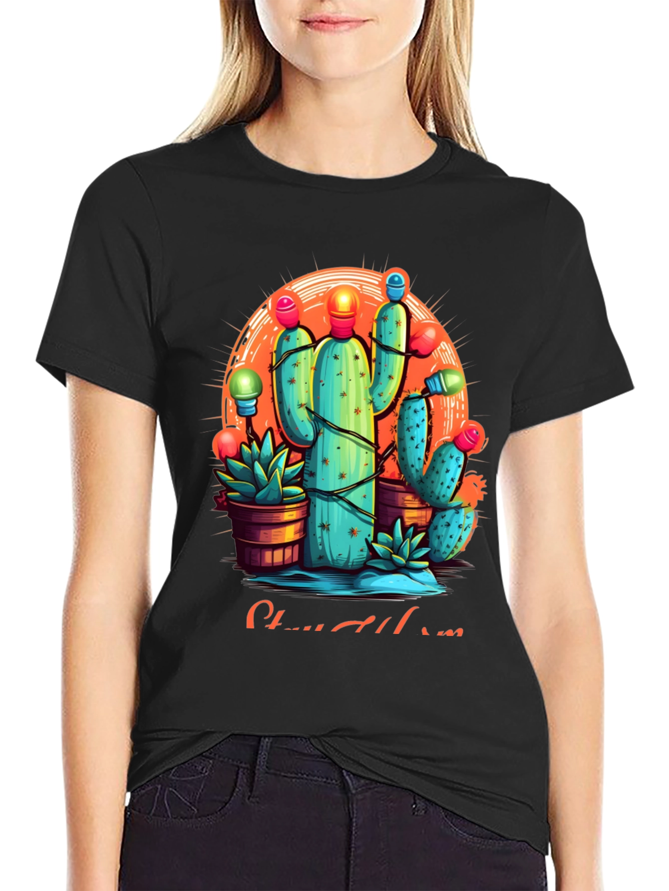 Cactus Christmas Lights Graphic Tee