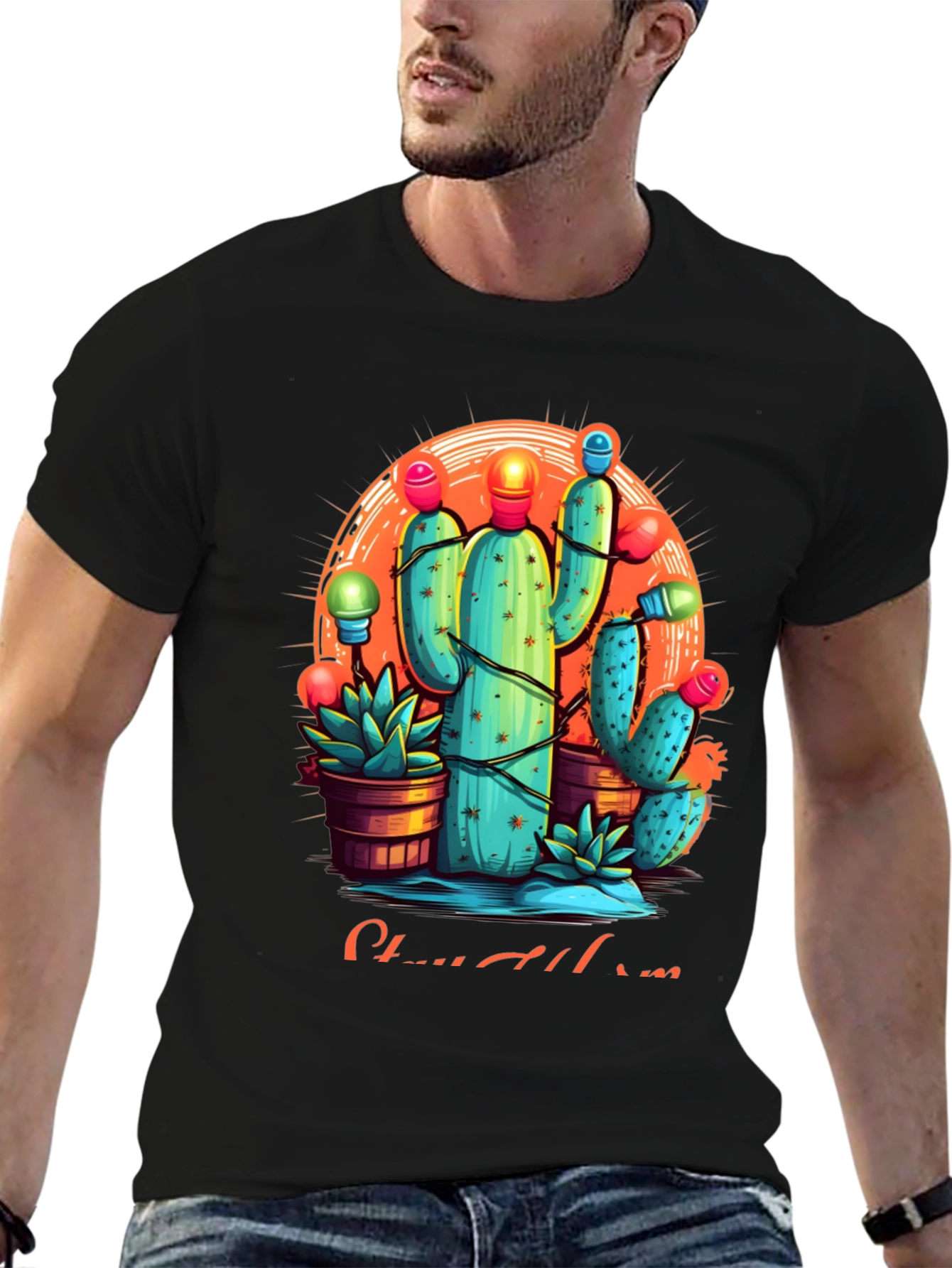 Cactus Christmas Lights Graphic Tee