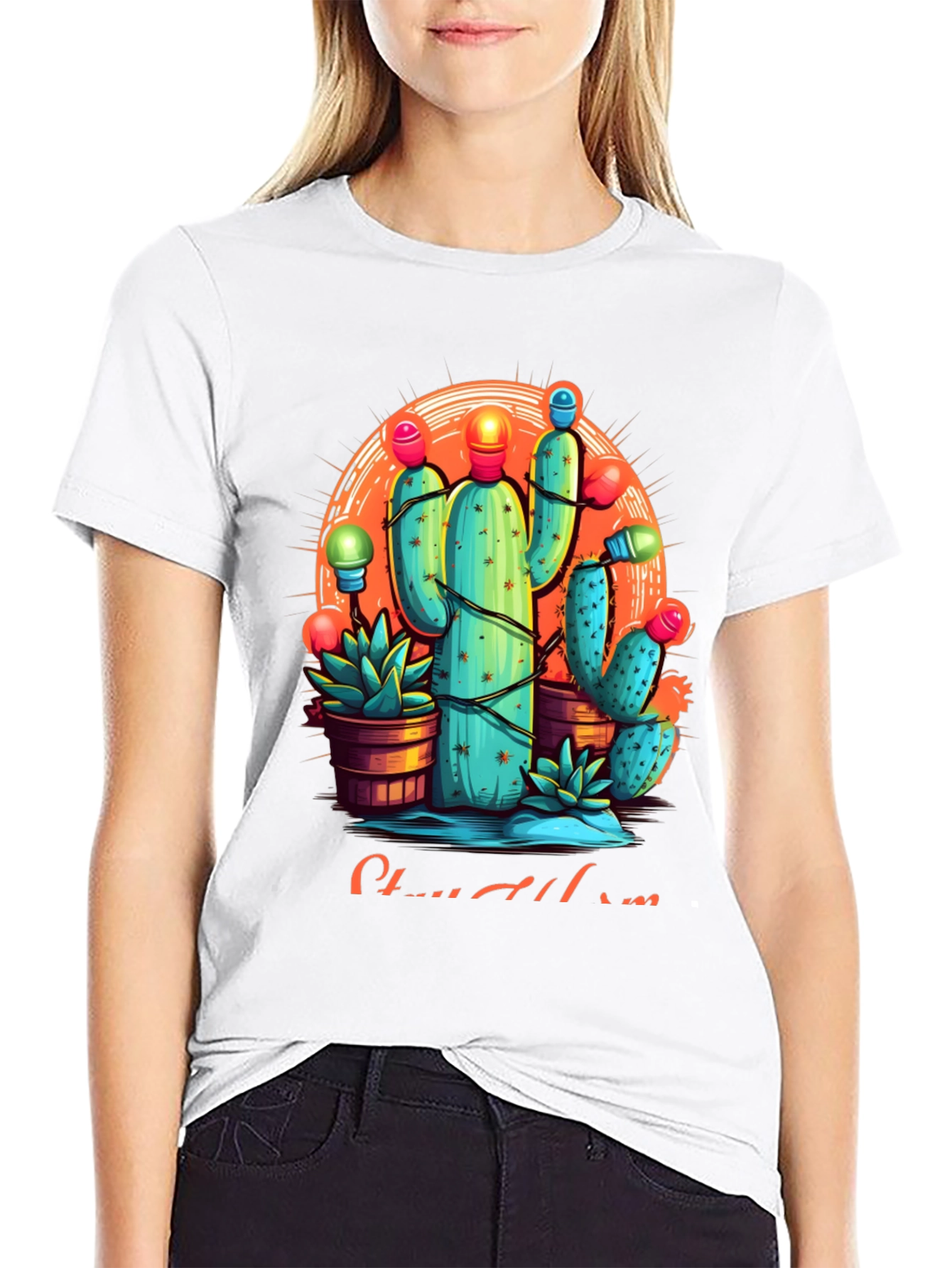 Cactus Christmas Lights Graphic Tee