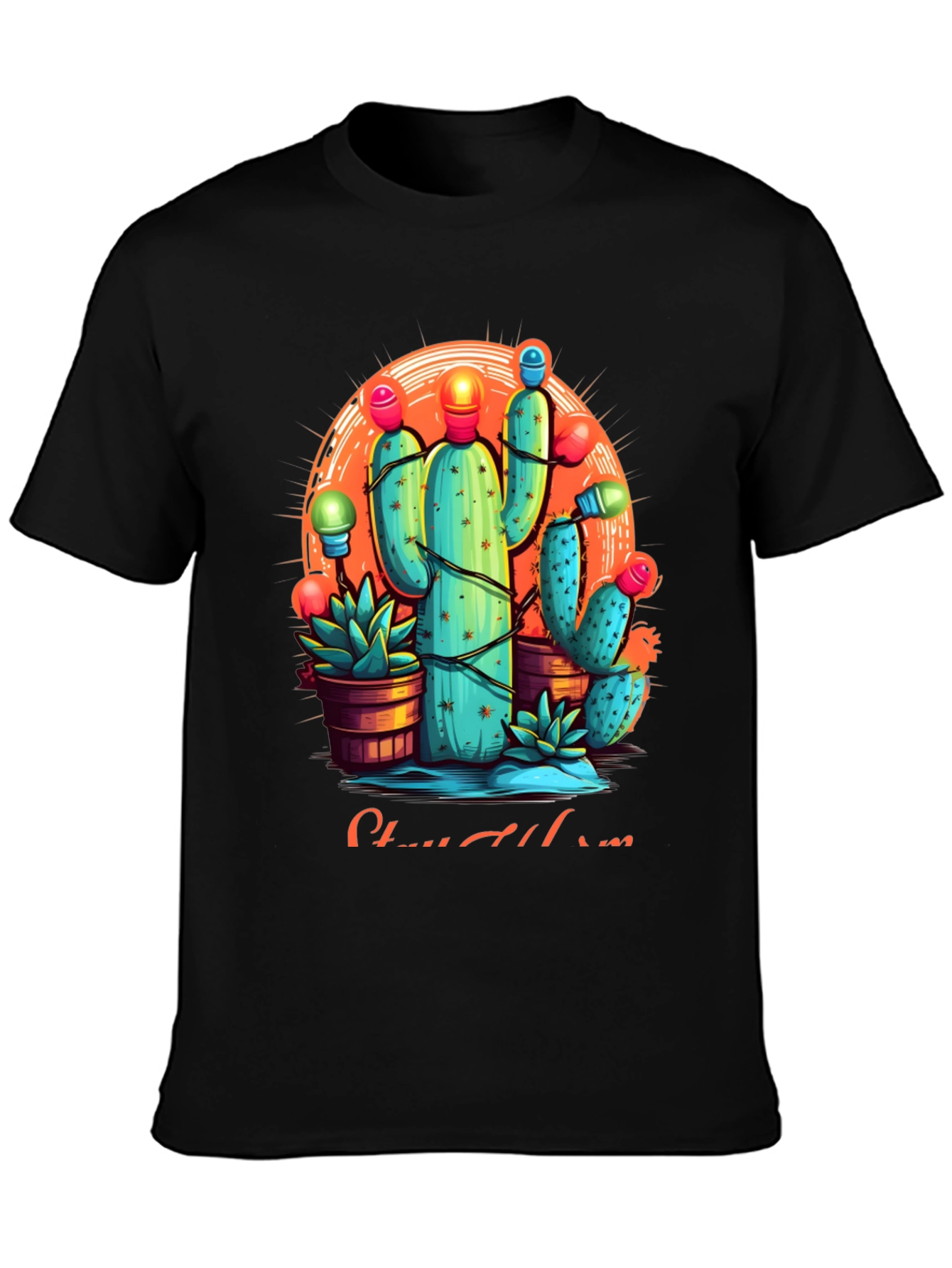 Cactus Christmas Lights Graphic Tee