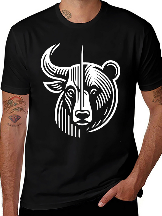 Bull and Bear Graphic Tee - Black Cotton Blend