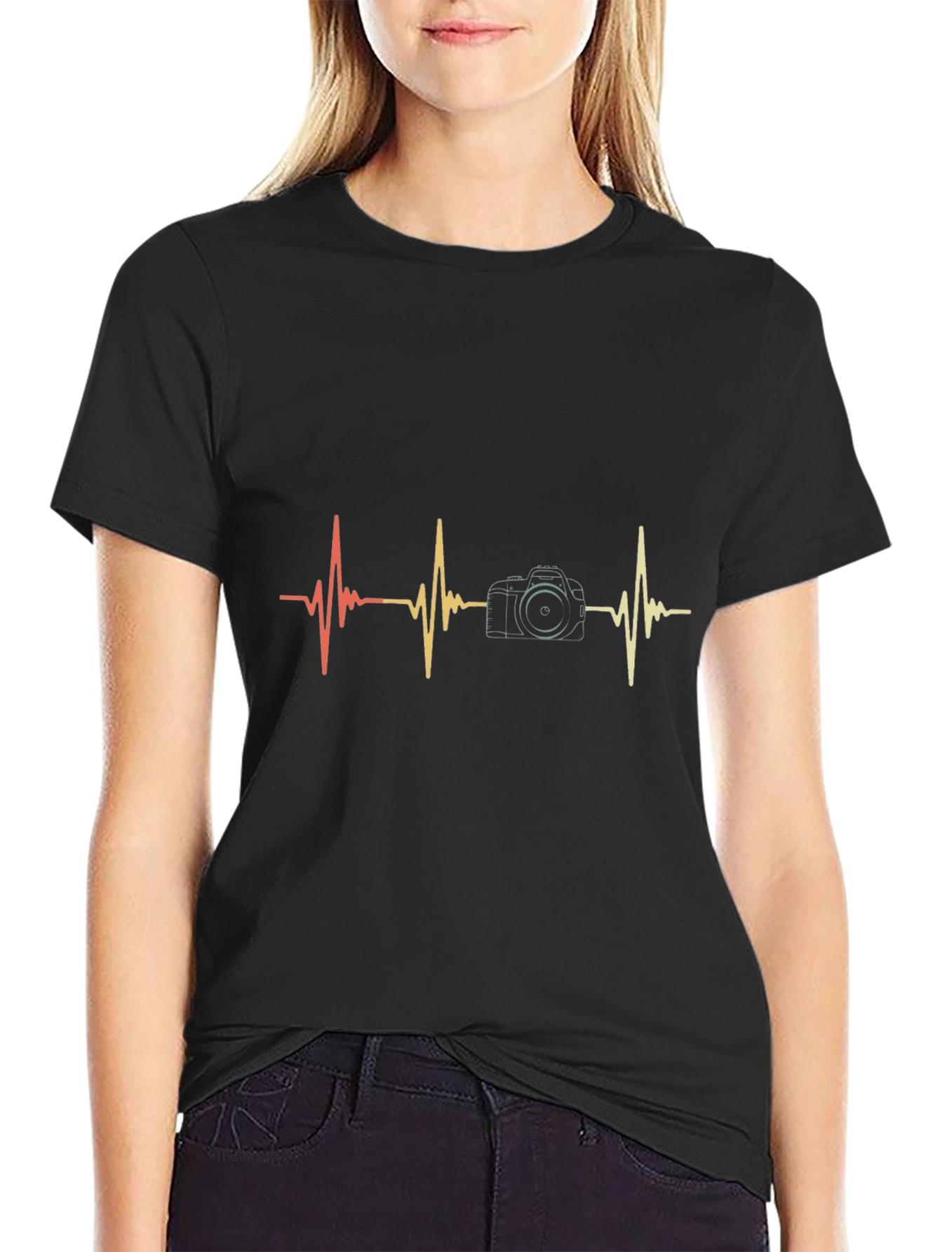 Photographer Heartbeat Graphic Tee - Black