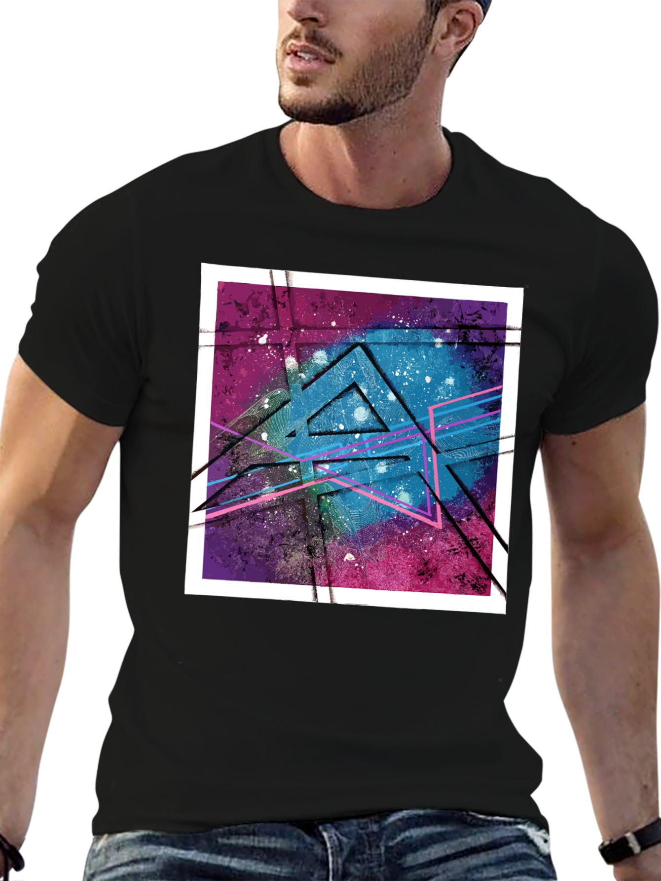 Geometric Galaxy Graphic Tee - Modern Streetwear Style