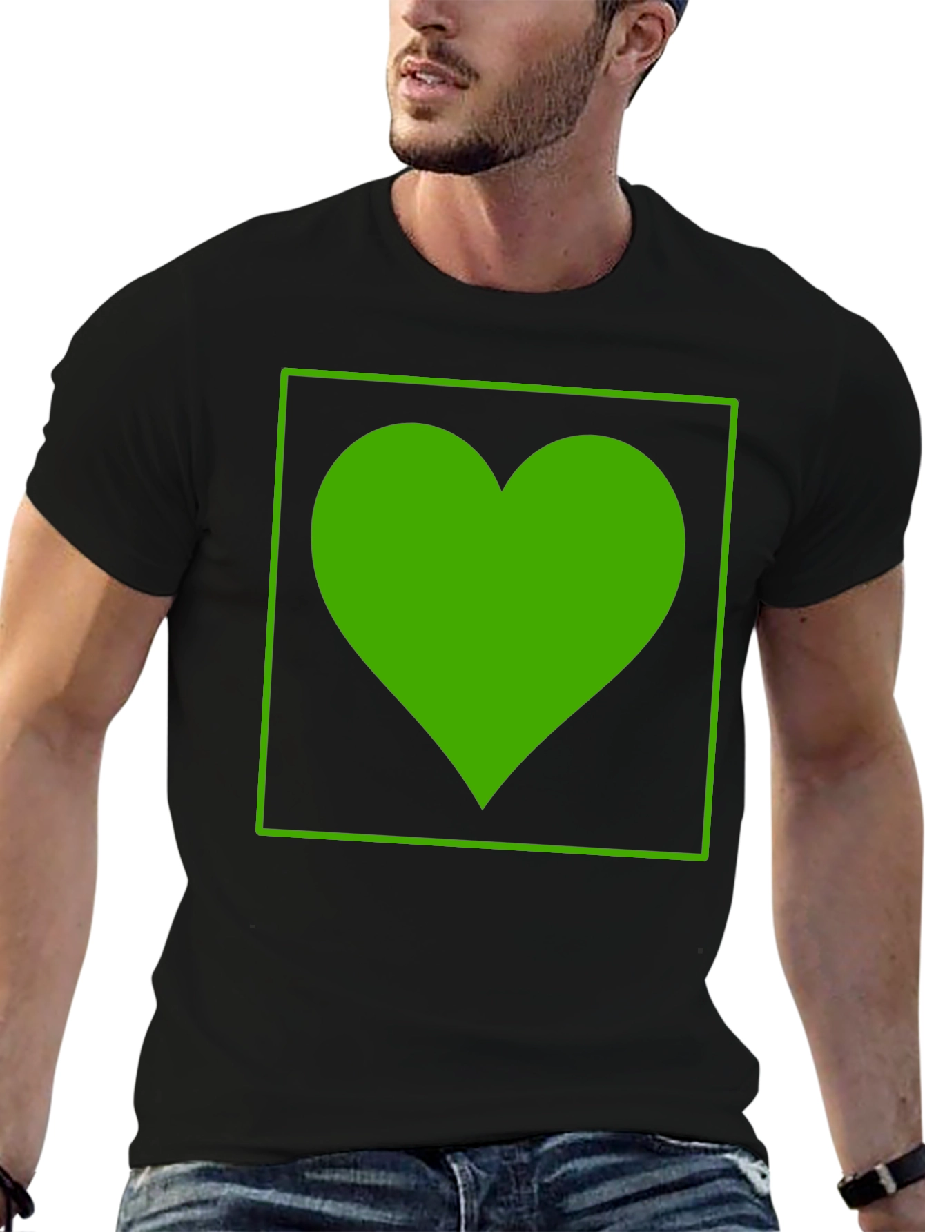 Green Heart Graphic Black T-Shirt
