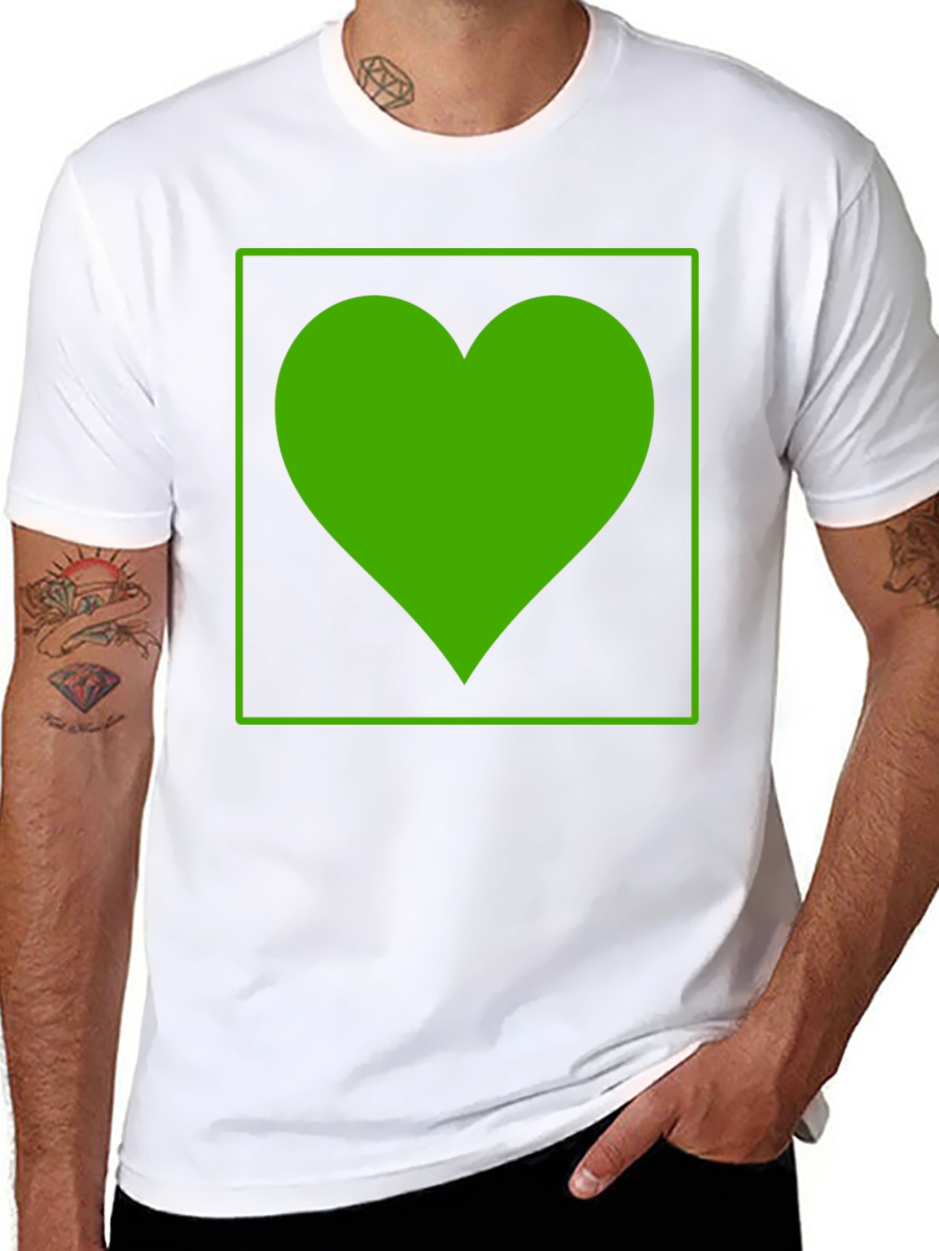 Green Heart Graphic Black T-Shirt