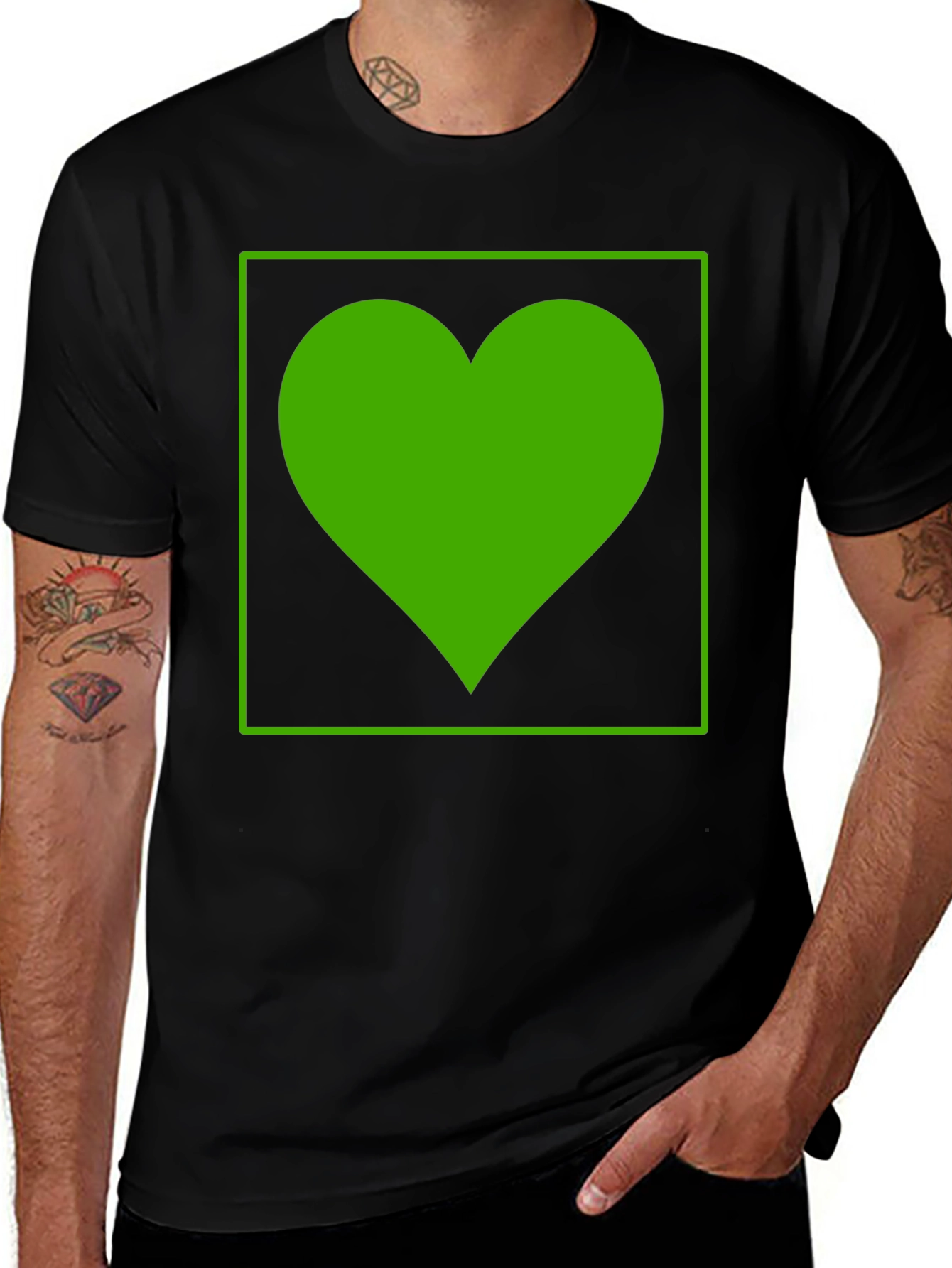 Green Heart Graphic Black T-Shirt