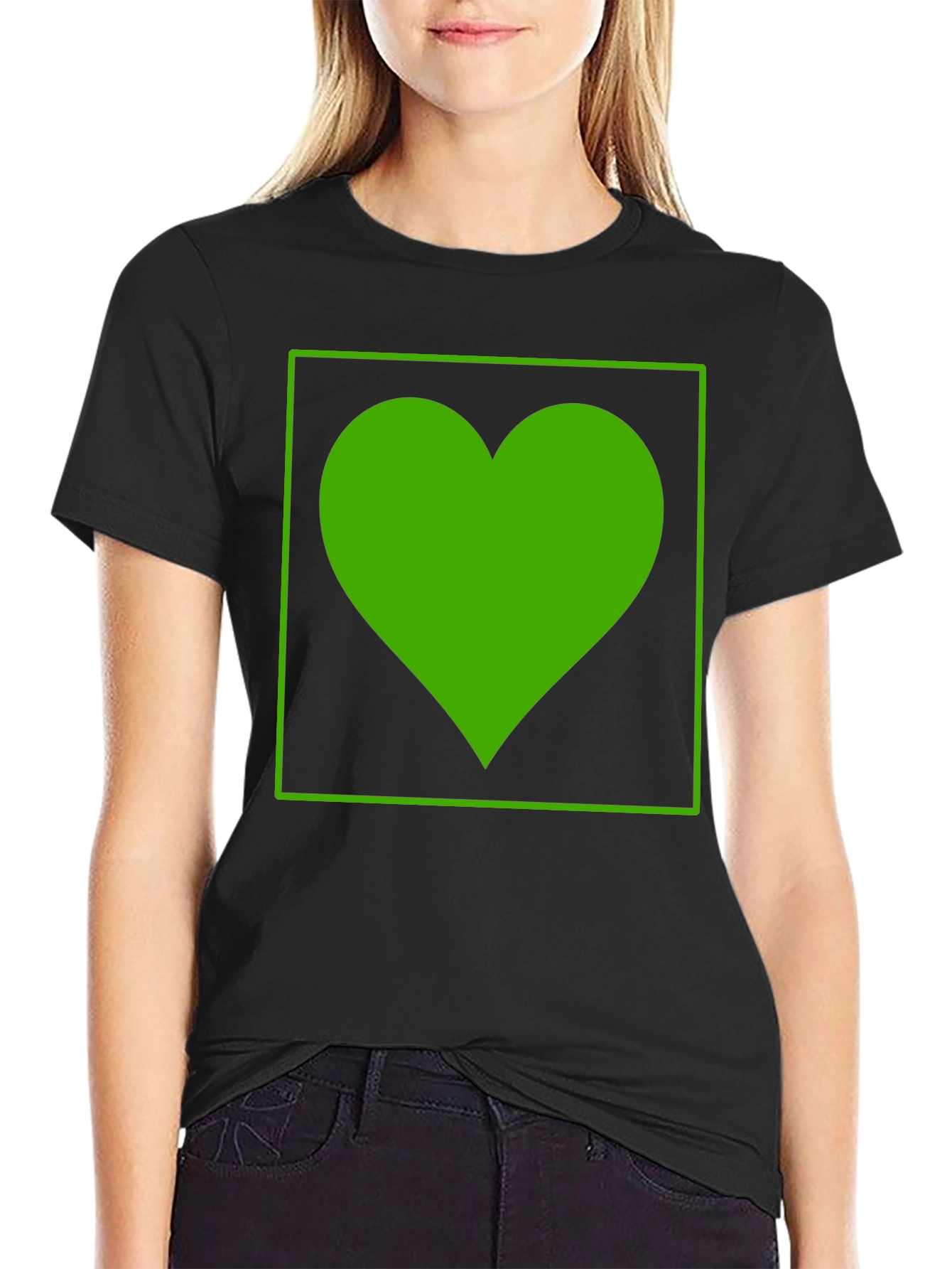 Green Heart Graphic Black T-Shirt