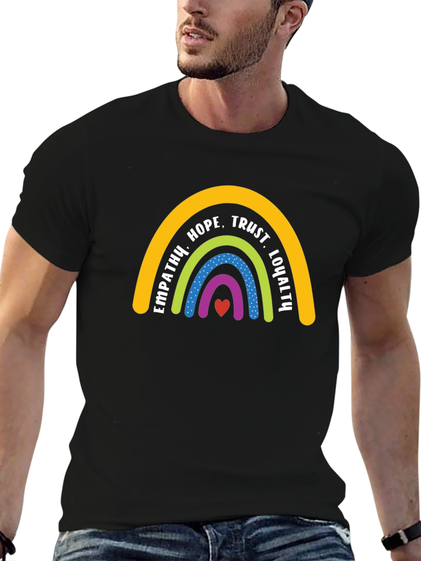 Empathy Rainbow Graphic Tee - Black Casual T-Shirt